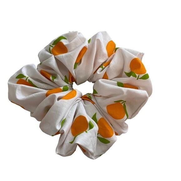 Hair Scrunchie. Multicolor. XL. Orange Fruit Print. Resortwear. Tropical. Cute. - Picture 6 of 9